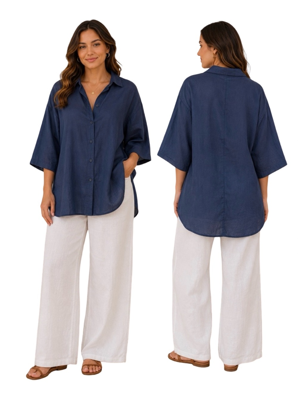 Relaxed Button-Up Shirt in Deep Navy